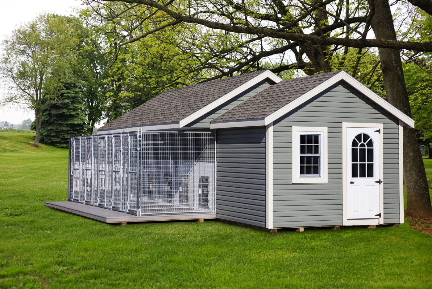 10x28 light gray luxury dog kennel for sale in Little Rock AR with room for 5 dogs