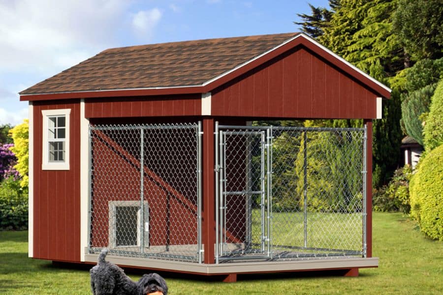 red and white trimmed dog kennel for one dog