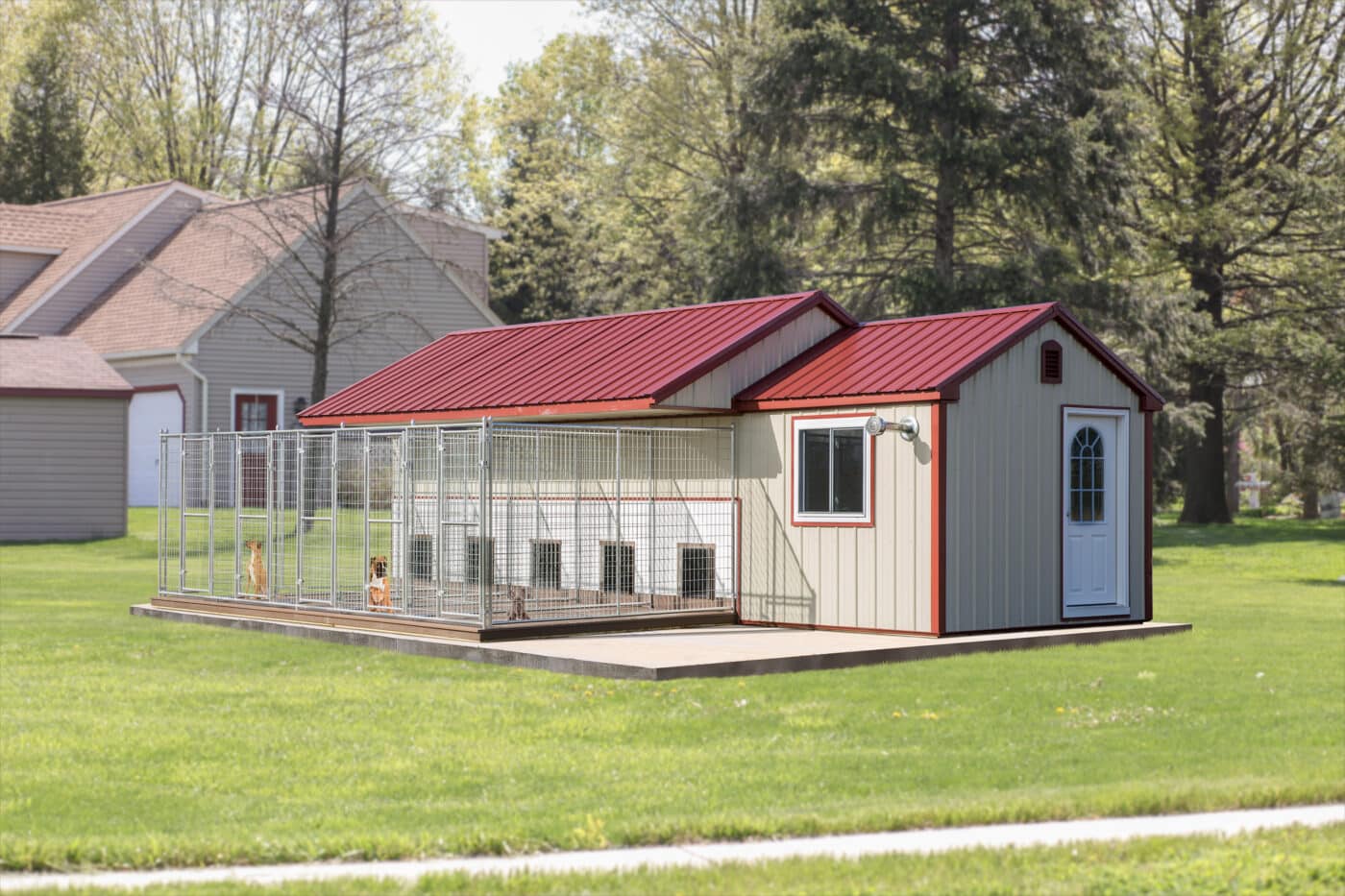 tan and red roof commercial dog kennel