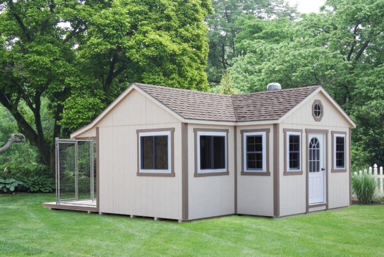 tan commercial dog kennels for sale in Spokane WA with multiple windows and outdoor runs