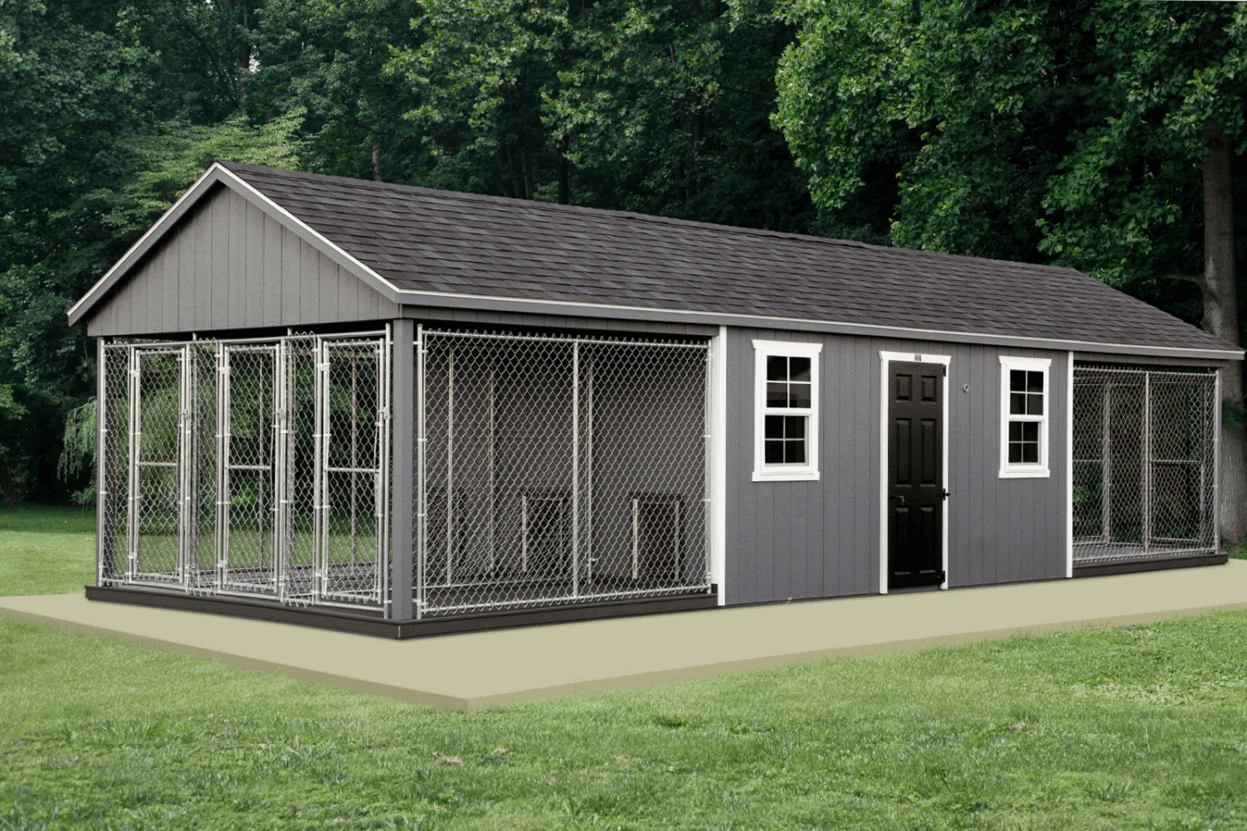 gray double sided 12x36 kennel with 6 runs for kennel business in rhode island