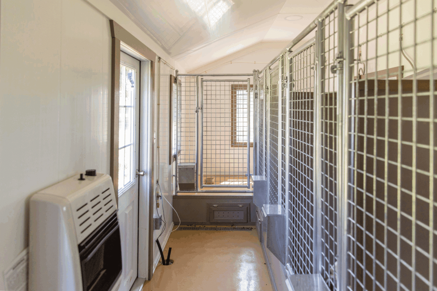 inside of commercial dog kennel with runs in north carolina