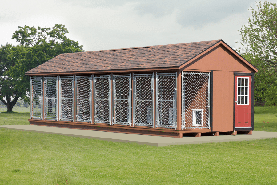 orange and brown commercial dog kennels for sale in San Diego CA with eight outdoor runs