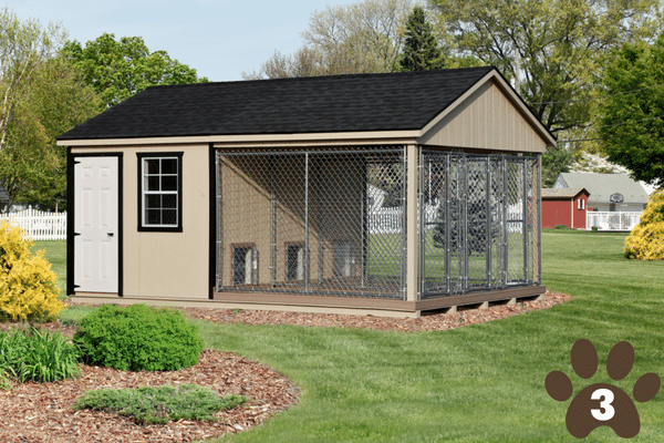 tan dog kennel for sale in Fort Smith AR with black trim with kennels for 3 dogs